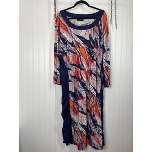 Ashro Multicolor Abstract Print Midi Shift Dress 3/4 Sleeve Womens Size XXL